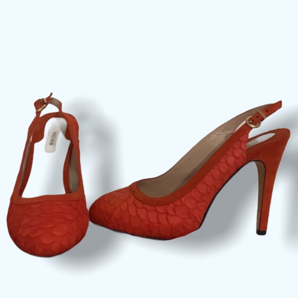 Reiss Slingback Bright Orange Animal Pattern Heels in Size 7
